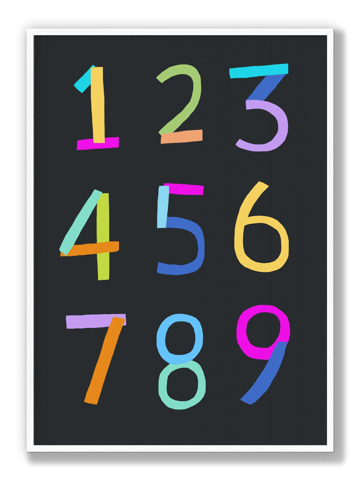 Hand Drawn Numbers 1 to 9 on Black Background by Artist Carla Daly