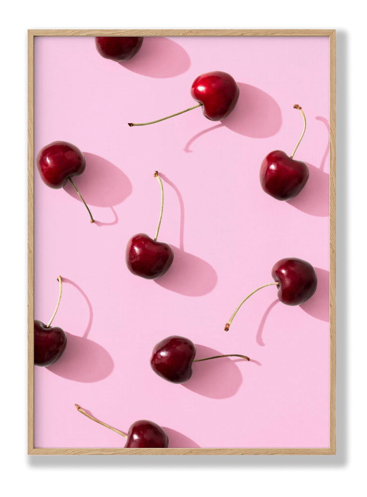 Cherries on pink background plakat