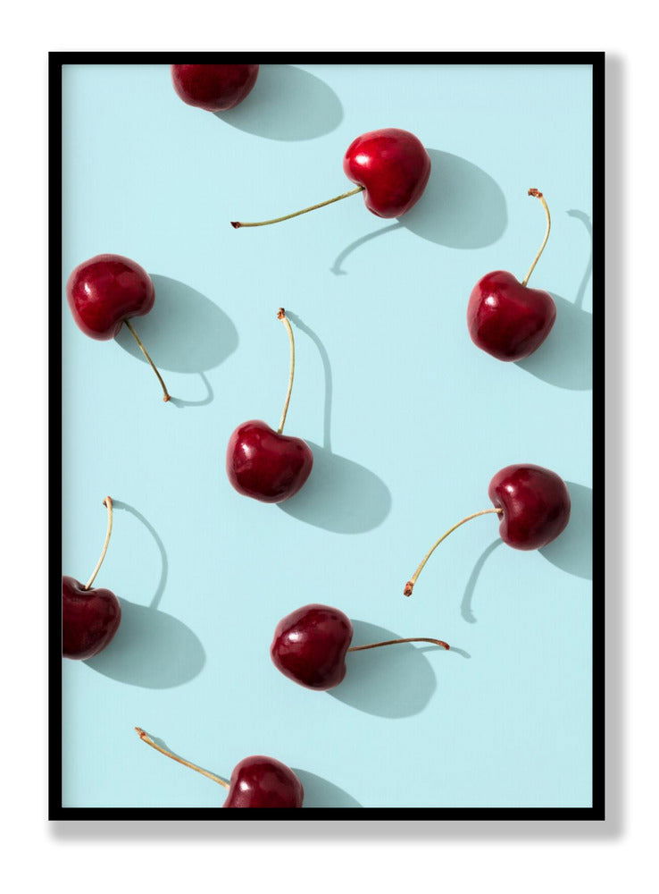 Cherries on turquoise background plakat