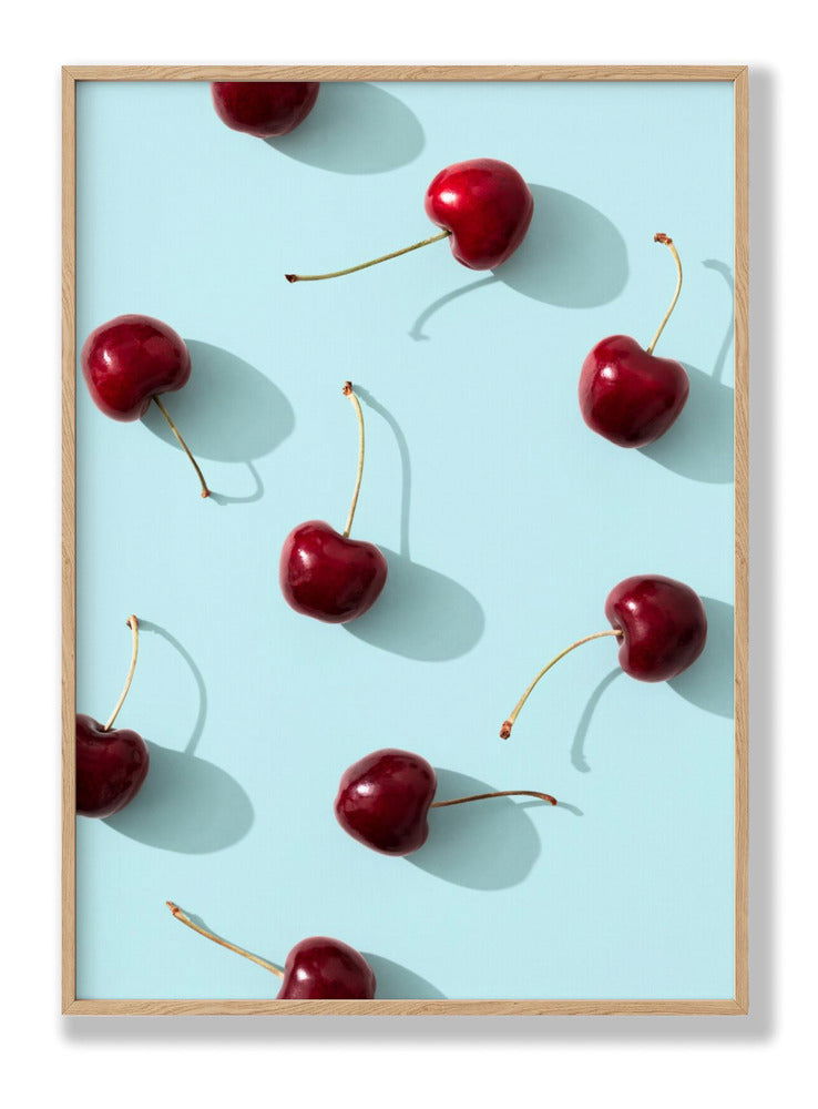 Cherries on turquoise background plakat