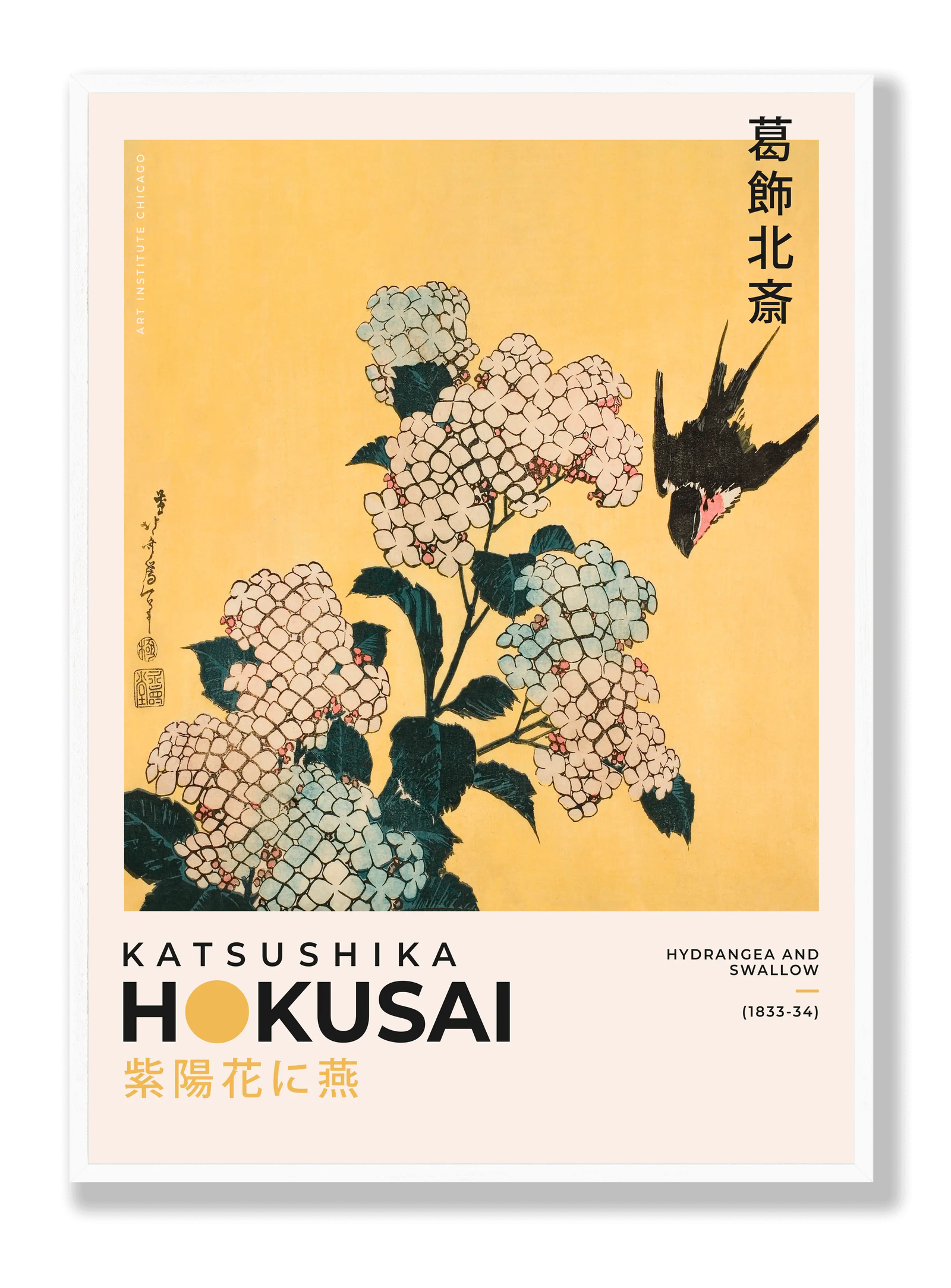 Katsushika Hokusai - Hydrangea And Swallow plakat