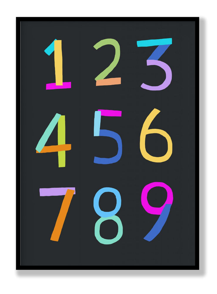 Hand Drawn Numbers 1 to 9 on Black Background by Artist Carla Daly